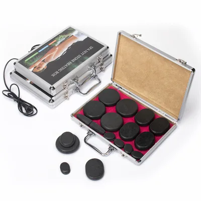 16Pcs 100% Natural Jade Hot Massage Stone Set Spa Energy Stone Box Automatic Thermostatic Hot Compress for Skin Tightening
