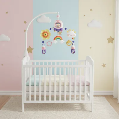 Early Education Plastic Soft Toys Hanging Bedside Bells Lights Music Battery Operated Crib Mount Hand Eye Coordination Training