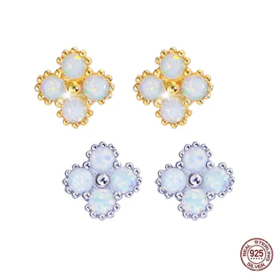 Rhodium & Gold Plated Vintage Flower Stud EarringsZircon 925 Sterling Silver Women's Jewelry for Wedding Party Everyday Wear