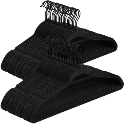 50 Pack Black Velvet Hangers Hot Selling Non Slip Space Saving Flocked Clothes Hanger