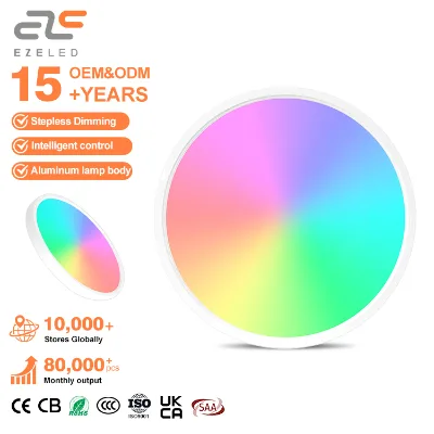 EZELED Smart RGB LED Ceiling Light 24W ABS+PS High CRI 80 App Control Modern Design for Living Room