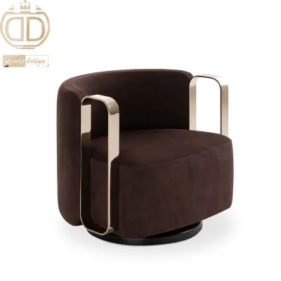 Luxury Relax Leather Leisure Accent Chair Living Room Furniture Metal Swivel Leisure Modern Fabric Armchair Living Room Chair