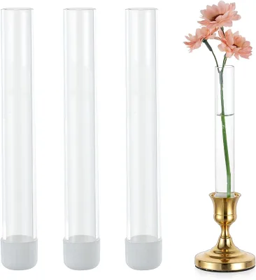 Clear Color Borosilicate Glass Cylinder Bud Vase for Flowers Hanging Wall Display Drainage Hole Wedding Home Decor