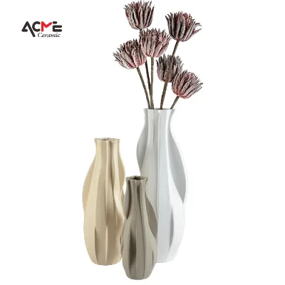 Custom Geometric Art Home Decoration Nordic Modern Rustic Ceramic Vases Flower Vases With Artificial Plants