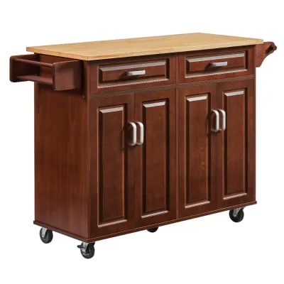Mobile Kitchen Island Cart with 2 Drawers Wood Kitchen Cabinets