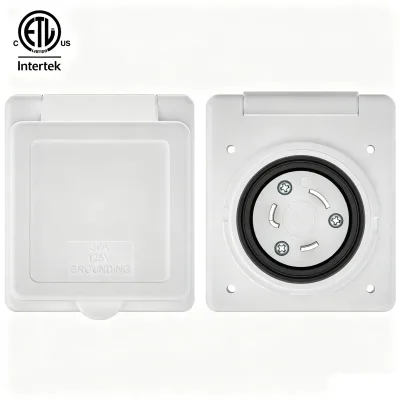 Waterproof 30A 125V RV Shore Power Inlet Socket ETL Approved Twist Lock Flanged Inlet RV Camper Marine Boat Trailer Plastic