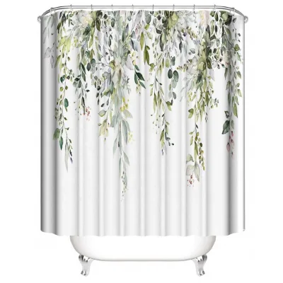 3D Digital Printed Classic Polyester Shower Curtain and Floor Mat Set of Three Nordic Line Graphic Bathroom Set