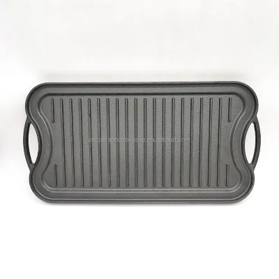Non-stick Grill Plate Frying Cookware Steak Meat Double Side Roasting Fry Pan Cast Iron Rectangle BBQ Grill Plate