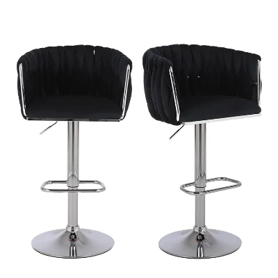High Quality Chair Bar Restaurant Swivel Lift Hand Made Bar Stools Simple Woven Velvet Fabric Low Back High Stools