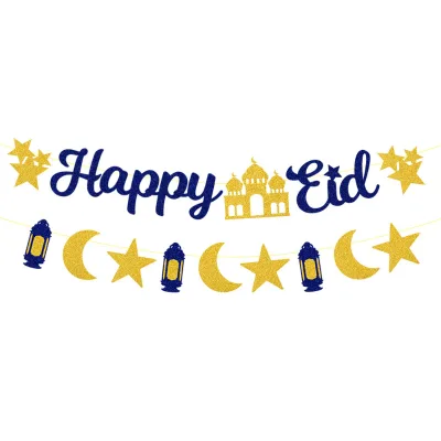 Hot Selling Middle East Ramadan Festival Party Decoration Golden Flag Banner Moon Stars Hanger Decoration Wholesale