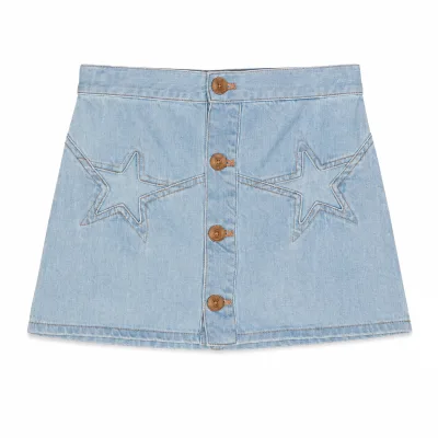 New Arrival Girls High Waist Denim Skirt 2-10Y Star Embroidery Patch Design Button Placket Built-in Shorts Wholesale