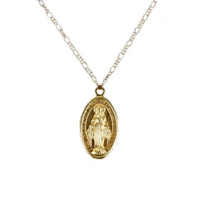 European Religious Gold Plated Virgin Mary Necklace Catholic Christian Virgin Mary Pendant Necklace