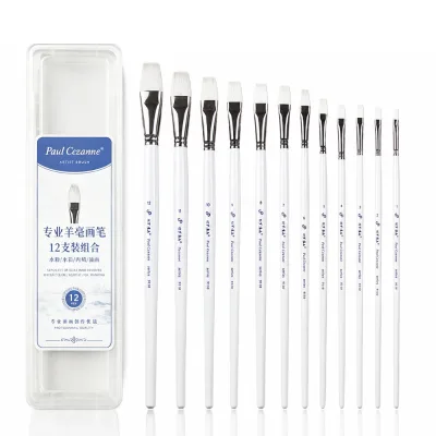 Paul Cezanne Flat Brush Set Goat Hairl Watercolor Brushes with Birch Wood Handle & Alloy Ferrule, Artists Painting Supplies
