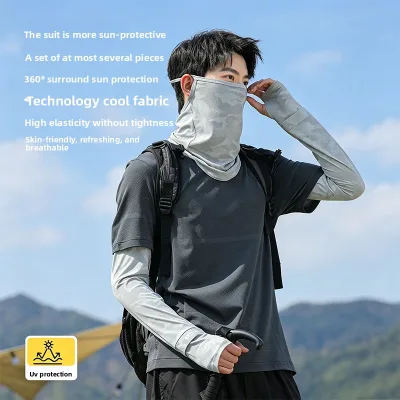 Mens Loose-fit Seamless Fusing Nylon/Cashmere Cycling Arm Sleeves Summer Sun-protective Face Mask Plus-size Sports Arm Arm