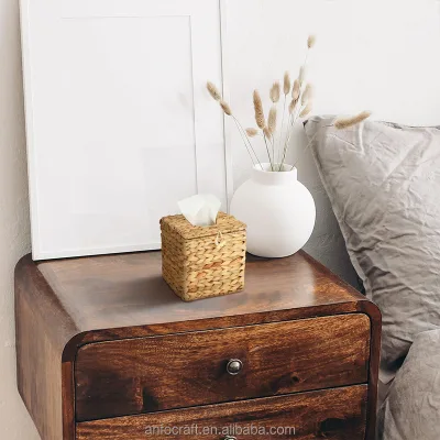 Natural Wooden  Rattan Tissue Box Cover Square Facial Napkin Holder for Kitchen Use for Tools