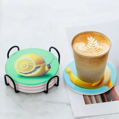 New Arrival Ceramic Drink Coasters with Holder Stone coaster Set  Custom Tea coaster Set