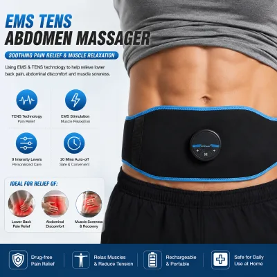 EMS & TENS Waist Massager Belt with 6 Programs & 19 Intensity Levels for Electric Pulse Lumbar Massage and Back Pain Relief
