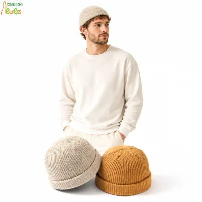 Wholesale Pith Helmet Autumn/winter Ribbed Knit Docker Beanie Cuffless Skull Cap Brimless Knit Hat for School Custom Logo
