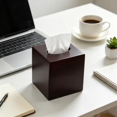 Bamboo Dark Brown Square Tissue Box Eco-Friendly Durable Minimalist Wooden Tissue Dispenser Table Nightstand Vanity Office