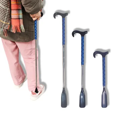 Stainless Steel Long-Handle Shoe Helper Convenient Dressing Aid Stick for Seniors and Kids Assisting with Boot Access