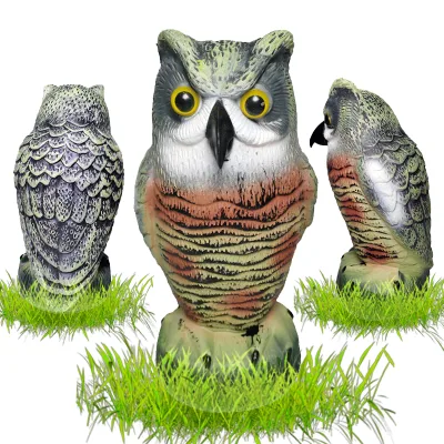 360 Motion Owl Sculpture Plastic Waterproof Eco-Friendly Disposable Patio/Yard Pest Control Traps Powder Effective Bird Decoy