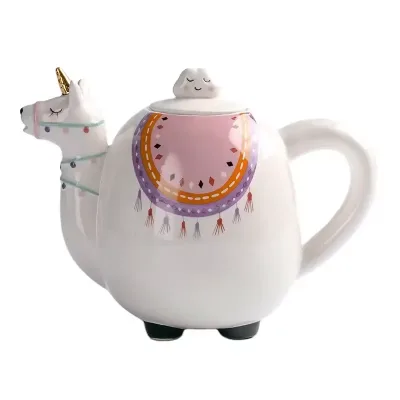 White Alpaca Designed Ceramic Teapots 600ml, Llama Porcelain Tea Pots ODM