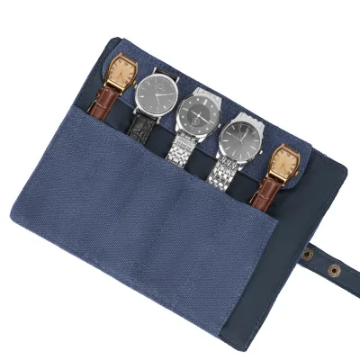 Watch Band Pouch Strap Canvas Fabric Cloth Roll up Bag Travel Storage Packaging Watch Case With 5 Slots for Watch Bag