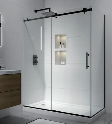 Modern Frameless Single Sliding Glass Shower Door 10mm Thick Tempered Glass with Stainless & Aluminium Frame for Hotels
