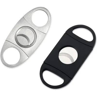 Custom Logo Black Table Top Plastic Double Blade Cigar Cutter for Cigar Scissors Accessories