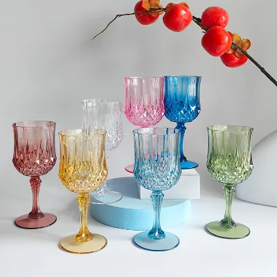 PS Red Wine Glass Plastic for Flute Vintage Cocktail Glass Diamond-Patterned Stemware Color-Coated Imitation Glass Western