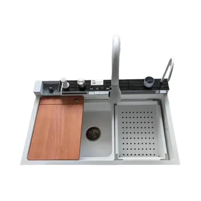 Manual Sink Pvd Nano Honeycombn White Waterfall Rainfly Series 201_304 Stainless Steel Kitchen Sink Factory