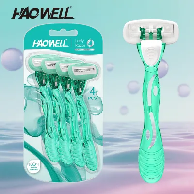 Retail Quality Disposable Stainless Steel 3 Blade Womens razor of Soap Head and Easy Grip Handle for Hotel in 4pcs Economic Pack