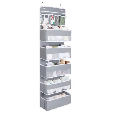 Gray Non-Woven 6-Tier PVC Coated Over the Window Door Hanging Bag Storage Hanging Bag for Kitchen Bedroom and Classroom