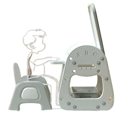 Easy Assembling PP Plastic Children Table and Easel Set with Two Step Stool Kids Painting Drawing Board and Bottom Side Storage