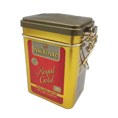 Classic Coffee Tin Packaging Rectangle Shape Tea Tin Box With Plastic Lid