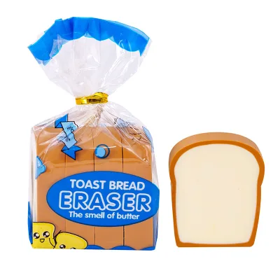 Cute Cartoon Toast Bread Shaped Pencil Eraser Student Stationery for Gift or Award Promotional Eraser Style
