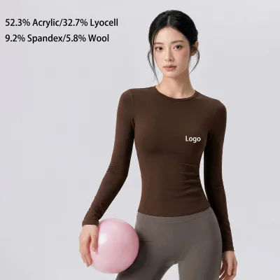 Women's Wool High Quality Breathable Moisture Wicking Athletic Wear Crew Neck Slim Fit Long-Sleeved Quick Dry Fitness Yoga Shirt