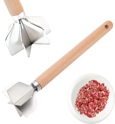 Kitchen 304 Stainless Steel Potato Masher Hamburger Grinder Vegetable Chopper with Beech Wood Handle