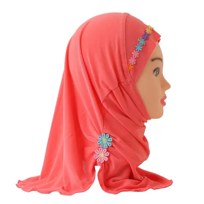 Latest Fashion Child Muslim Instant Hijab Colorful Embroidered Turban Shawl Small Girls Made Cashmere Linen Customizable Logo