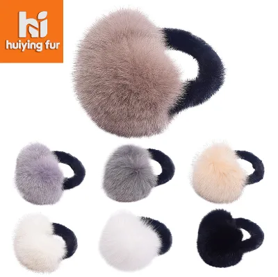 Fox Fur Ear Muffs Leather Wrap Headband Women's Versatile Fashion Winter Warm Soft Fluffy Earmuffs for Extreme Cold