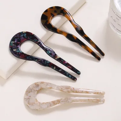 Ponytail Hair Fork Updo Hairstyles Wave Cellulose Acetate U Shape Hair Chop Sticks Pin Accessories for Women Girls Thick Bun