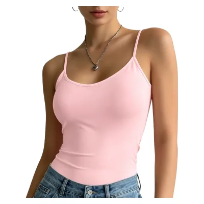 Wholesale Casual Style Women's Fitted Camisole Solid Pink U-Neck Tank Top for Everyday Wear
