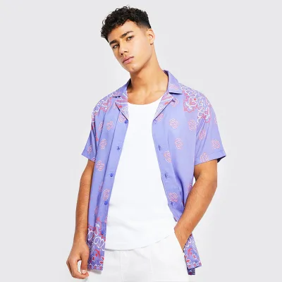 Oem Custom Full Printed Collar Hawaiian Beach Vacation Satin Silk Shirt for Men