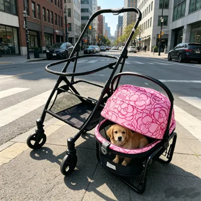 JXB PG8140 One Foot Lock Brake Wear Resistant Wheels Lightweight Pet Buggy with Detachable Carrier