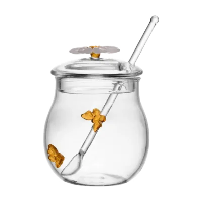Wholesale Customized 3D Butterfly High Borosilicate Glass Honey Jar Sugar Pot with Spoon