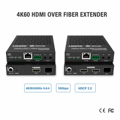 4K60 4:4:4 SDVoE Uncompressed Fiber Optic Extender Zero Latency 4K HDMI to 10G Fiber Extender for Long Distance Pro AV System