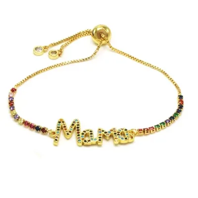 2024 Wholesale Custom Women Jewelry Gold Plated Hematite Bracelet Zircon Charm Mama Bead Bracelet Gift