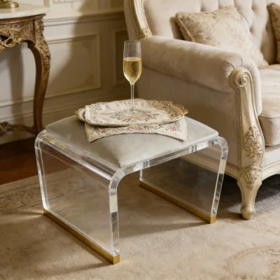 High Quality Clear U Shape Acrylic Dining Chair Modern Side Table/Stool with Customized Logo for Outdoor and Hotel Use