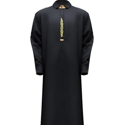High Quality Ethnic Style Moroccan Men's Robe with Pockets Thobe Arabic Embroidered E-commerce Made of Polyester