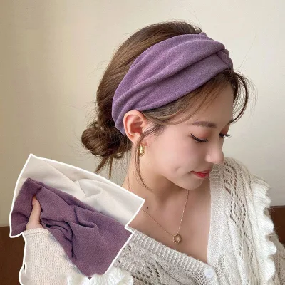 Korean Ins Style Fabric Headband Wide Hair Band for Women-High Quality Simple Vintage Boho Hair Accessory for Daily Use